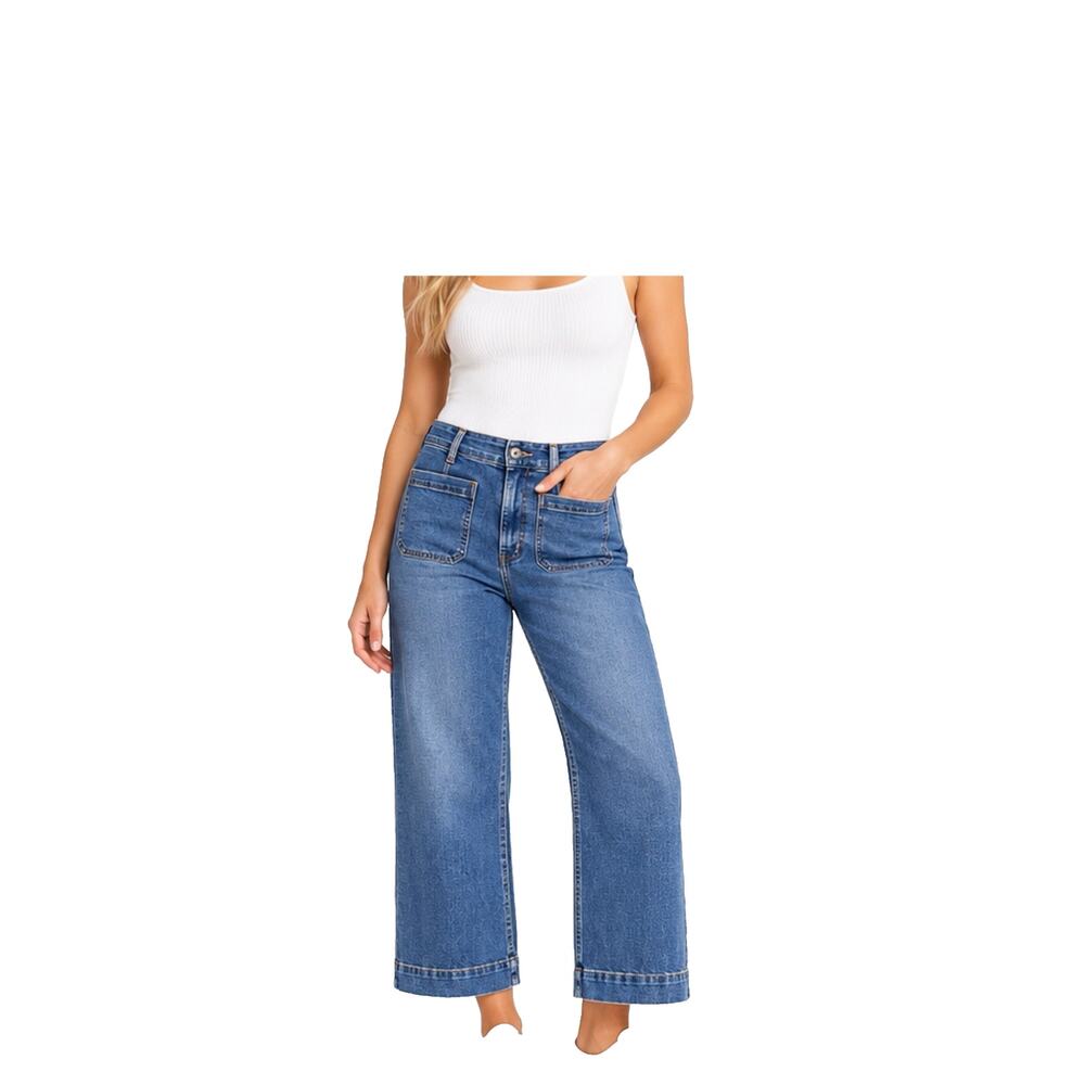 Bagatelle Jeans Womens Size 31 High Rise Cropped Wide Leg Medium Wash Stretch